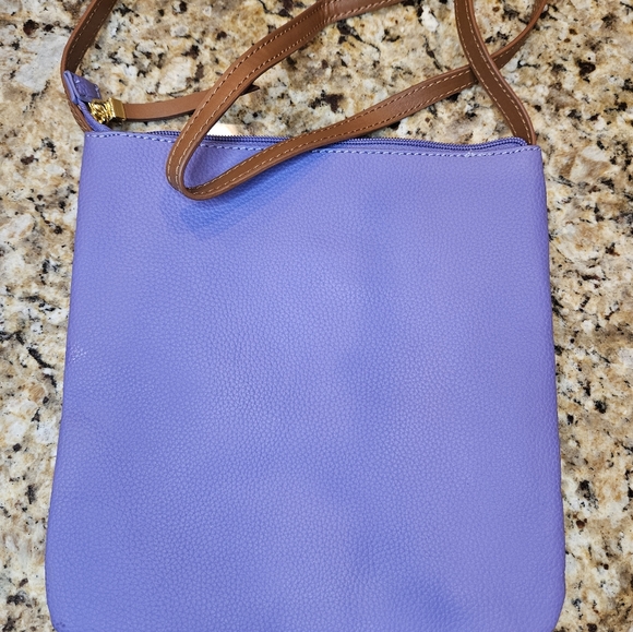 Joy by Joy Mangano Purple and Camel Leather Crossbody Bag Shoulder Purse - Picture 8 of 9